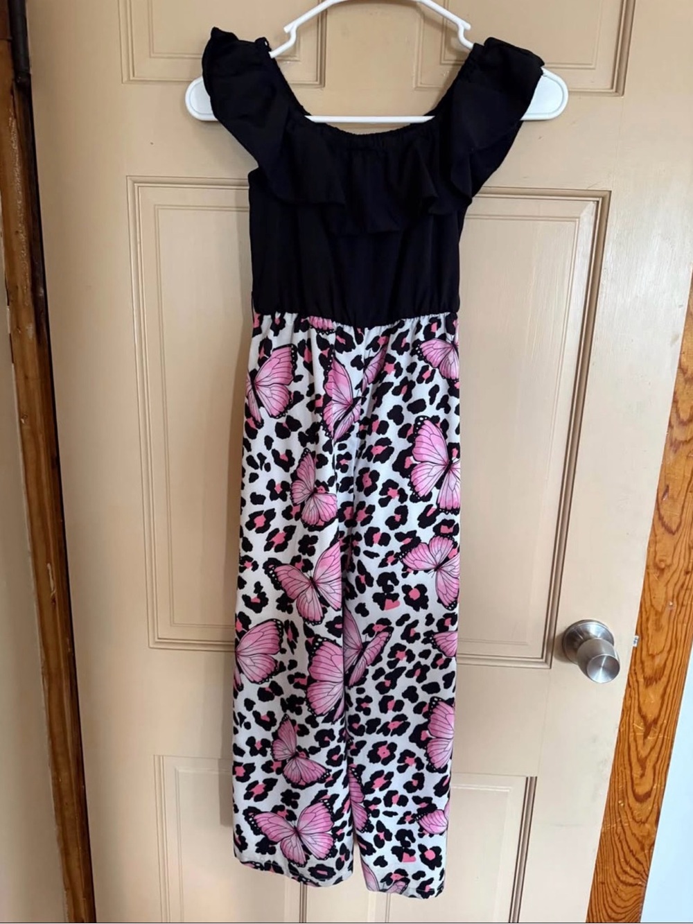 Girls Black & Pink Butterfly Print Jumpsuit 9-10y